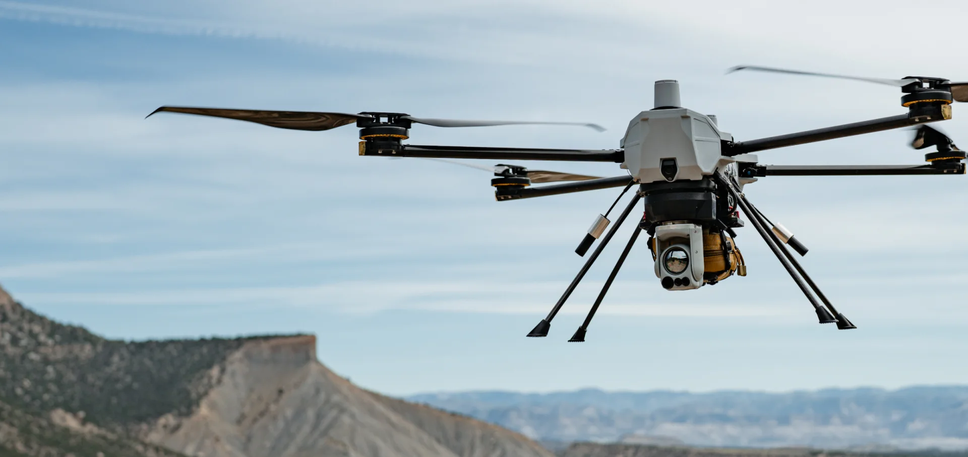 Unmanned aircraft in flight
