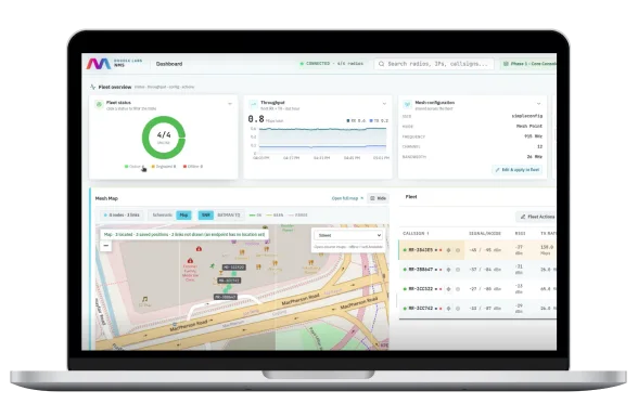 NMS network management dashboard on a laptop