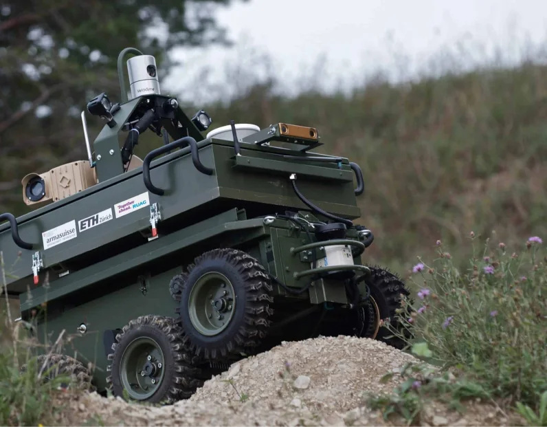 Unmanned ground vehicle crossing uneven terrain