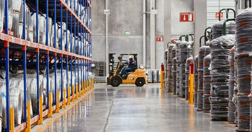 Warehouse with tall storage racks